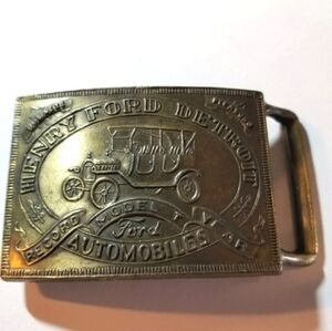Vintage Henry Ford Detroit belt buckle gold tone metal bronze color Model T
